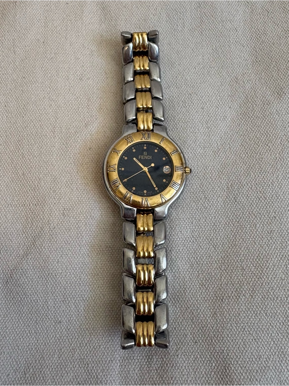 Fendi Two-Tone Stainless Steel Watch with Black Dial BROKEN CLASP